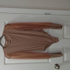 Sheer Sleeved Peach Ribbed Bodysuit